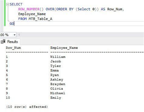 row number sql without order by